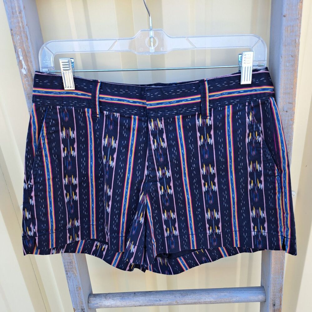 GAP Blue Tribal City Short Women's 2 XS Shorts High Rise Pockets Stretch Cotton